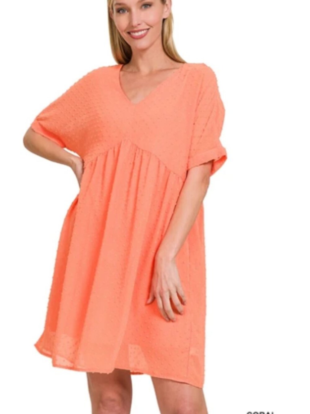 Zenana Coral Swiss Dot Sleeveless Dress – Size Small New in package